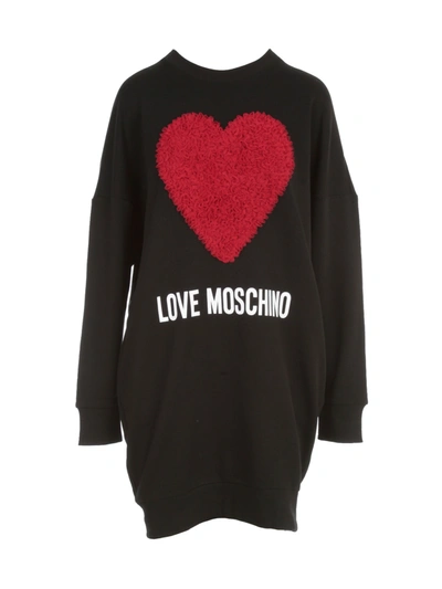 Shop Love Moschino L/s Dress W/red Heart In Black Red Heart