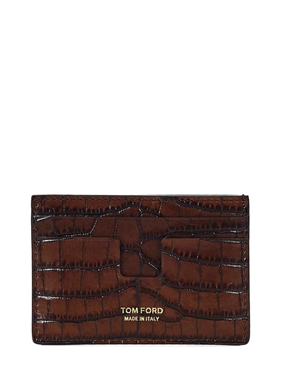 Shop Tom Ford T-line Card Holder In Brown