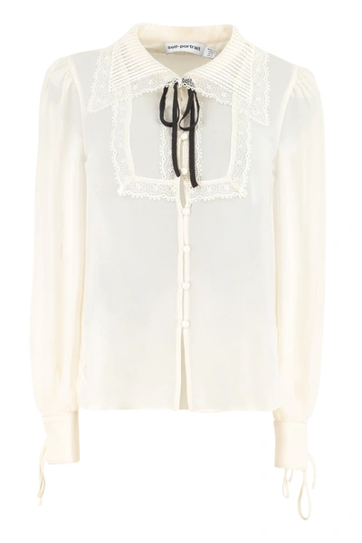 Shop Self-portrait Crêpe Blouse With Collar In Panna