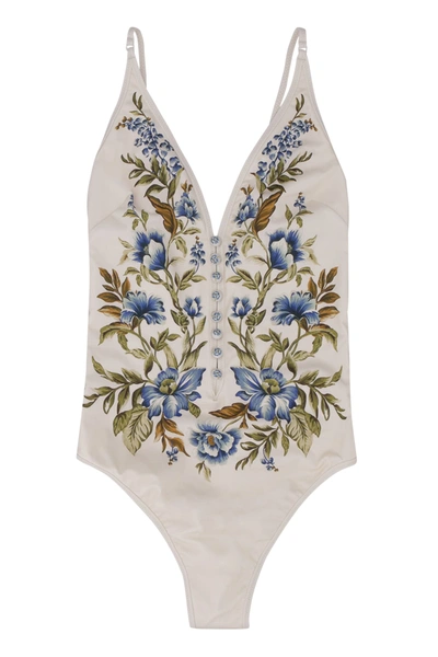 Shop Zimmermann Printed One-piece Swimsuit In Ivory