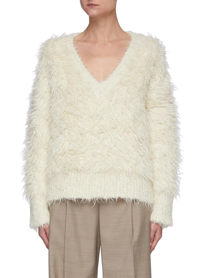 Shop Bottega Veneta V-neck Alpaca Blend Flurry Sweater In Neutral