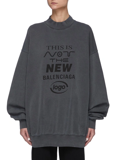 Shop Balenciaga Logo Print Drop Shoulder Cotton Sweatshirt In Grey