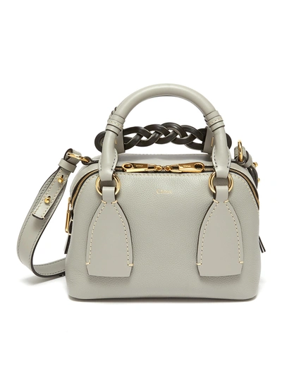 Shop Chloé Daria' Braided Handle Grain Leather Small Shoulder Bag" In Grey