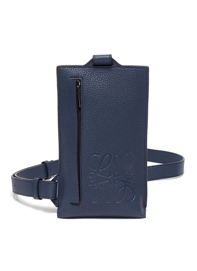 Shop Loewe 'vertical T Pocket' In Anagram Embossed Leather In Blue