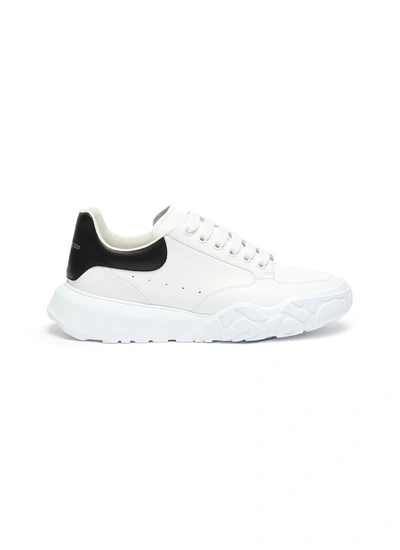 Shop Alexander Mcqueen Leopard Sole Suede Heel Tab Leather Sneakers In Black,white