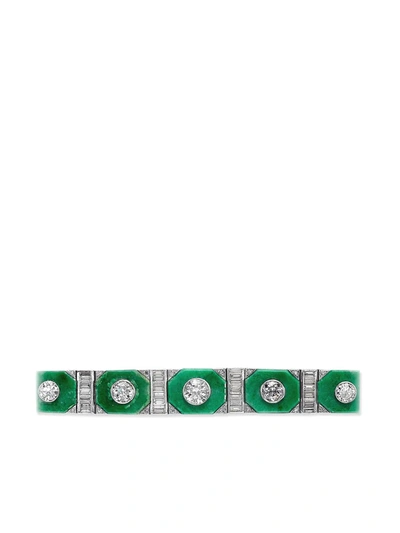 Pre-owned Pragnell Vintage 1911-1940 Platinum Art Deco Jadeite And Diamond Bracelet In 绿色