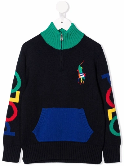 Shop Polo Ralph Lauren Polo Pony-motif Knitted Jumper In 蓝色