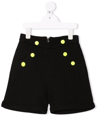 Balmain Yellow Decorative Button Shorts In 黑色