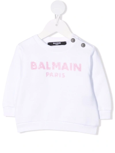 Shop Balmain Sequinned-logo Sweatshirt In White