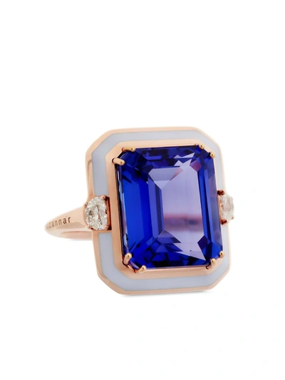 18K玫瑰金钻石坦桑石淡紫色珐琅戒指