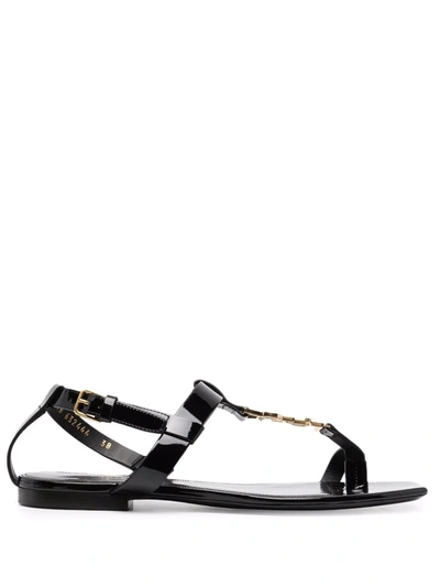 Shop Saint Laurent Cassandra Logo Sandals In Black