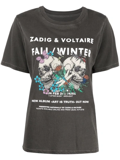 Shop Zadig & Voltaire Bella Rock Skull T-shirt In Grey