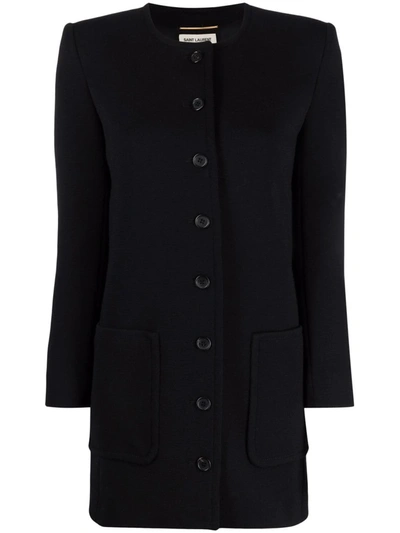 Saint Laurent Collarless Buttoned Jacket In Black