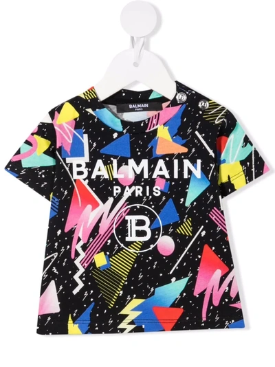 Shop Balmain Geometric Logo-print T-shirt In Black