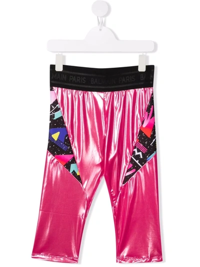 Shop Balmain Teen Metallic Print-panelled Leggings In Pink