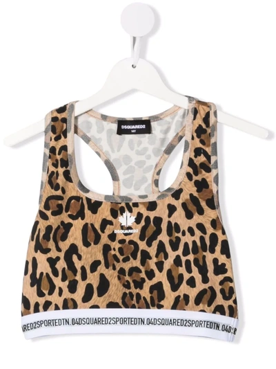 Shop Dsquared2 Teen Leopard Print Cropped Tank Top In Brown