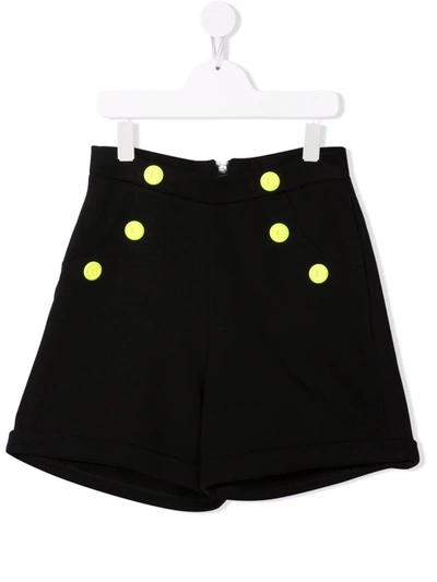 Balmain Yellow Decorative Button Shorts In Black