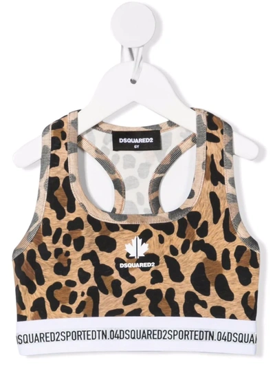 Shop Dsquared2 Leopard Print Cropped Tank Top In Brown
