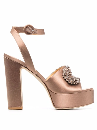Shop Giannico Crystal-embellished Block-heel Sandals In Braun