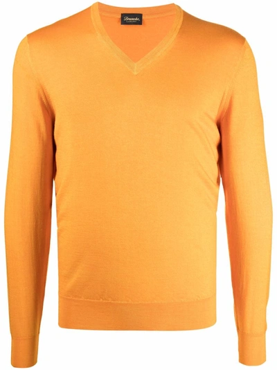 Shop Drumohr V-neck Fine-knit Jumper In Gelb