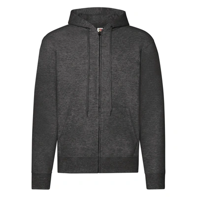 Shop Fruit Of The Loom Mens Hooded Sweatshirt Jacket (dark Heather) In Grey