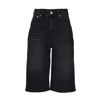 Shop Ganni High Waist Bermuda Shorts In Black