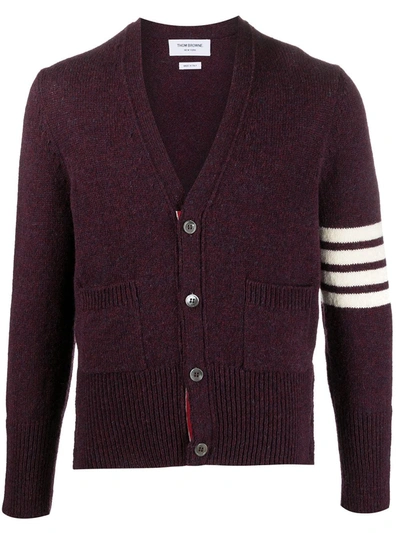Shop Thom Browne 4-bar Knitted Cardigan In Red