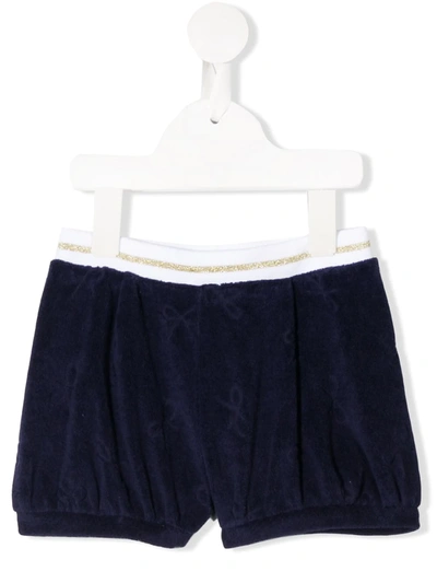 Shop Lili Gaufrette Bow Print Textured Shorts In Blue