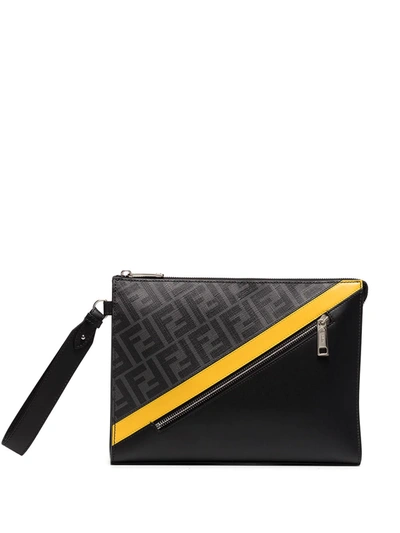 Shop Fendi Ff-logo Leather Clutch Bag In Schwarz