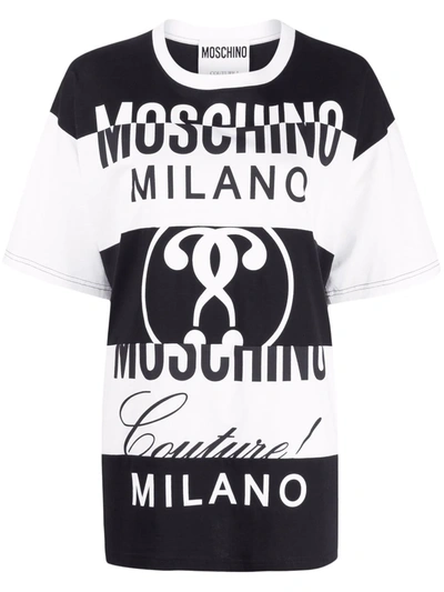 Shop Moschino Multi-logo Striped T-shirt In Schwarz