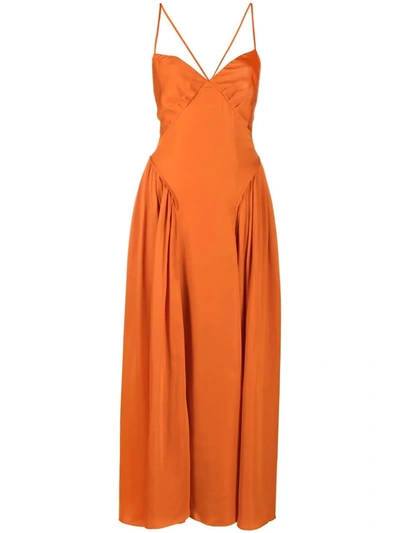 Shop Self-portrait Pleated Maxi Dress In Orange