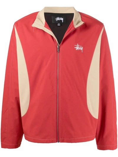 Shop Stussy Logo-print Zip-up Jacket In Rot