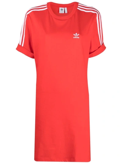Shop Adidas Originals Tri-stripe T-shirt Dress In Rot
