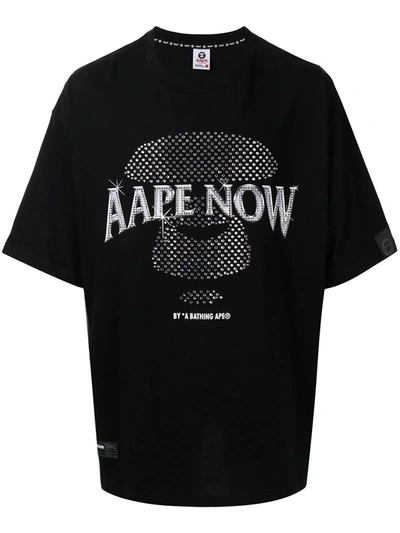 Shop Aape By A Bathing Ape Oversized Embellished Logo T-shirt In Black