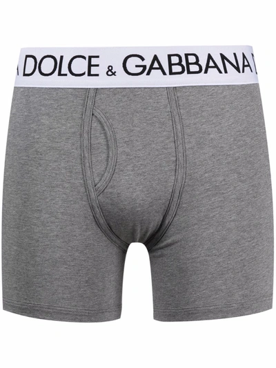 Shop Dolce & Gabbana Logo-waistband Boxer Trunks In Grey
