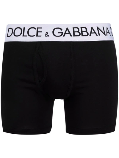 Shop Dolce & Gabbana Logo-waistband Boxer Trunks In Black
