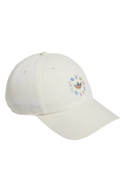 Shop Adidas Originals Unisex Love Unites Embroidered Baseball Cap In Light Beige