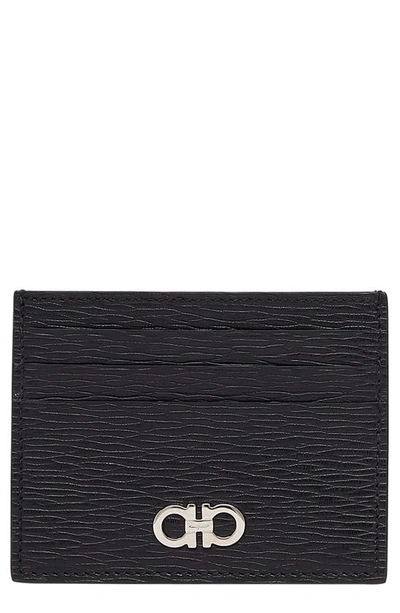 Ferragamo Revival Gancini Leather Card Case In Nero Red