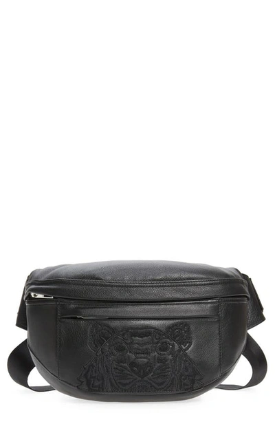 Shop Kenzo Tiger Embroidered Leather Belt Bag In Black