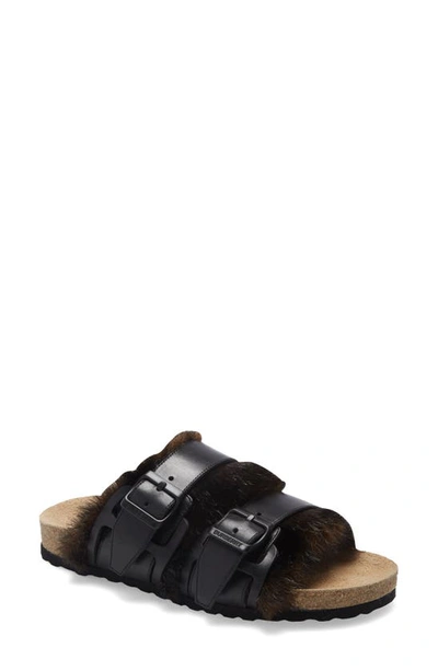 Shop Burberry Ackland Faux Fur Slide Sandal In Black