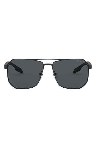 Shop Prada Linea Rossa 62mm Oversize Rectangular Sunglasses In Rubber Black