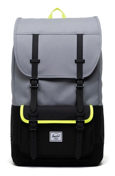 Shop Herschel Supply Co Little America Backpack In Grey/ Black/ Safety Yellow