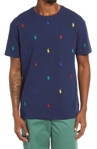 Shop Polo Ralph Lauren Neat Embroidered T-shirt In Newport Navy