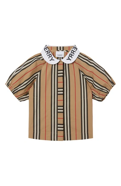 Shop Burberry Cecily Logo Collar Stripe Blouse In Beige