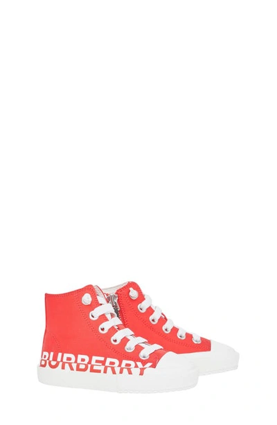 Shop Burberry Mini Larkhall High Top Sneaker In Bright Red