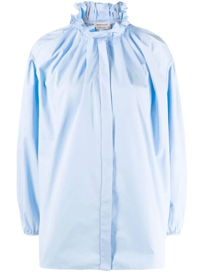 Shop Alexander Mcqueen Ruffled-collar Cotton Shirt In Blau
