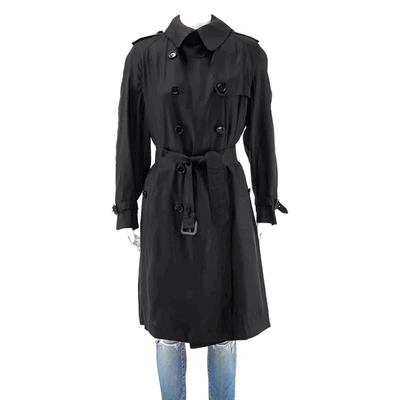 Shop Burberry Black Terrington Double Breasted Cotton Trench Coat