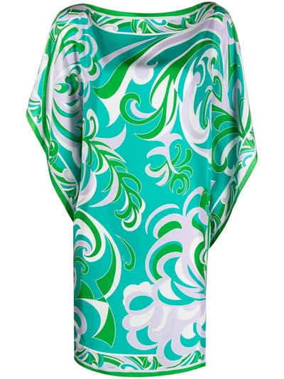 Shop Emilio Pucci Albizia-print Silk Kaftan In Green