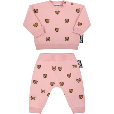 Shop Moschino Pink Tracksuit For Baby Girl