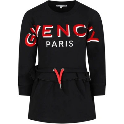 Shop Givenchy Black Dress For Girl With Red Logo